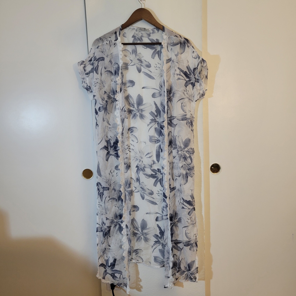 Elena Baldi Floral Sheer Kimono Cardigan Silk Blend.